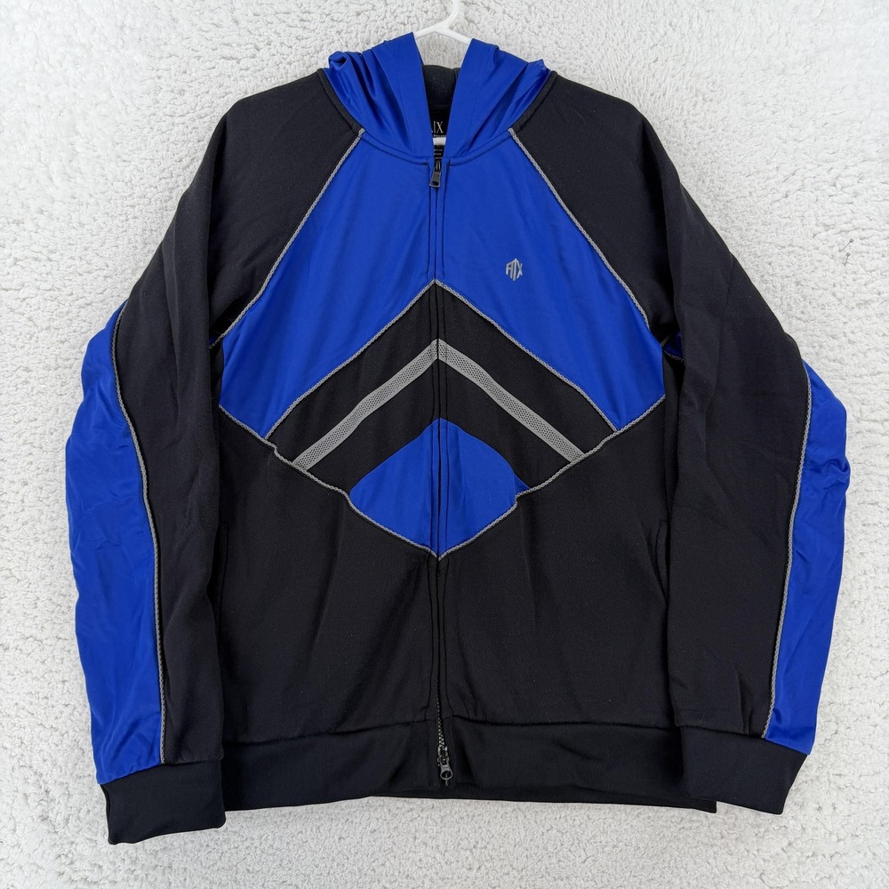 Armani Exchange Track Jacket Mens XL Black Blue Hooded Nylon Zip Y2K Colorblock